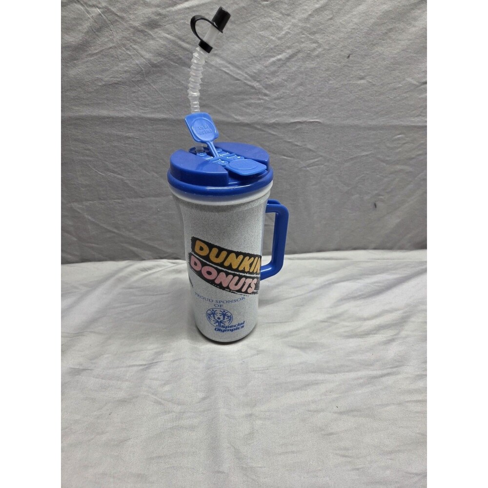 Vintage old logo Dunkin Donuts Plastic Water Cup Tumbler Jug w/ Straw/Sip Lid